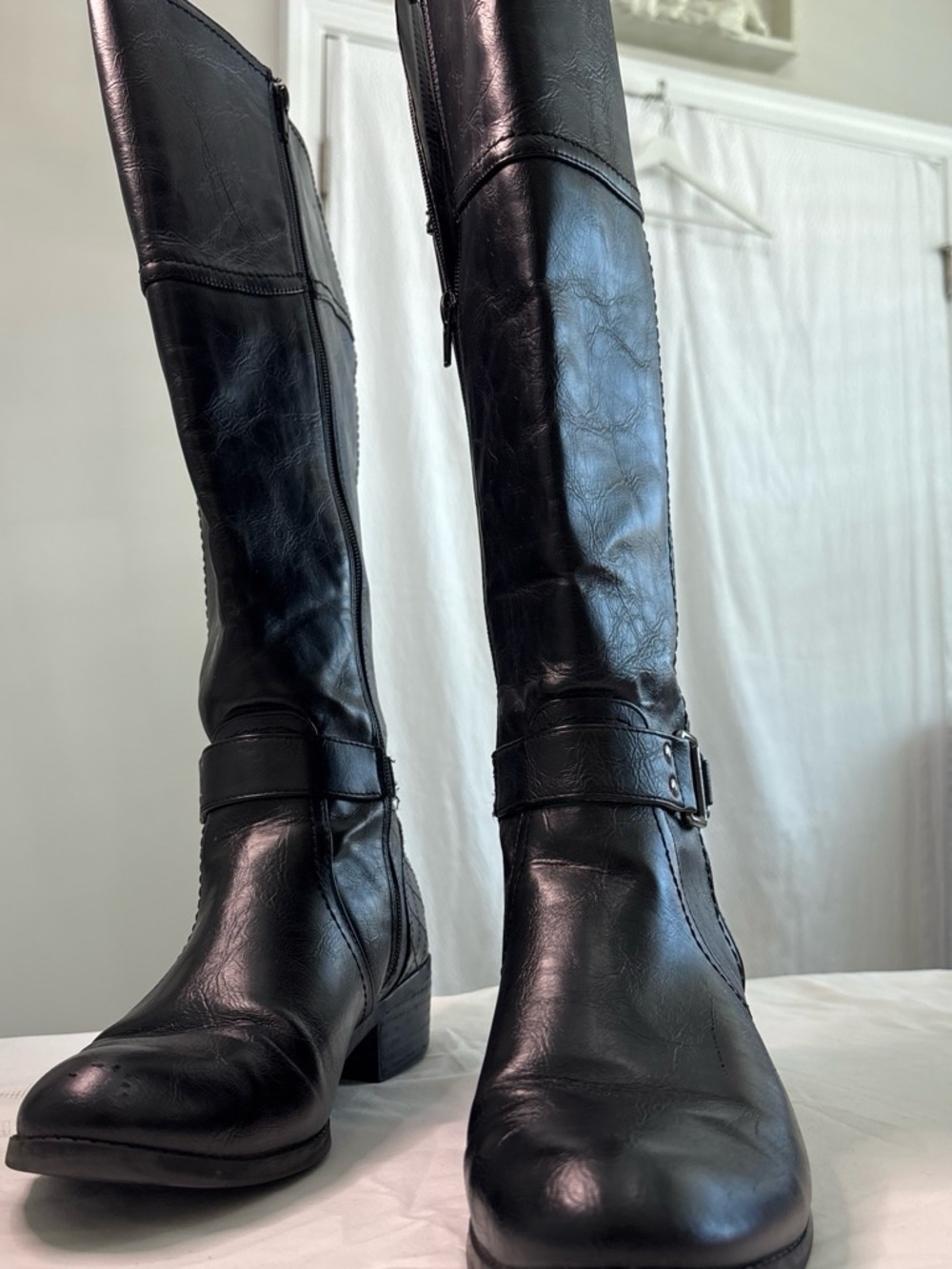 Unisa Black Leather-Look Over-the-Knee Riding Boots